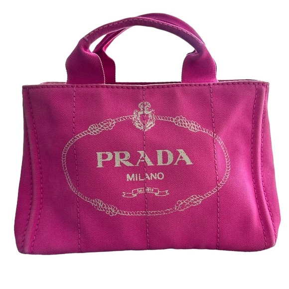 Prada Handbags - Prada Pink Canapa Canvas Logo Tote